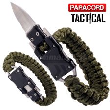 Survival Paracord Emergency multi náramok s nožom zelený