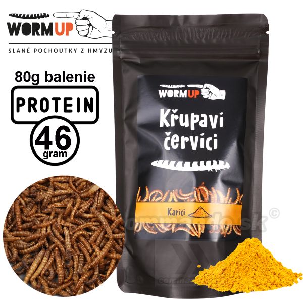 Chrumkavé červíky s karí 80g WormUP Karici