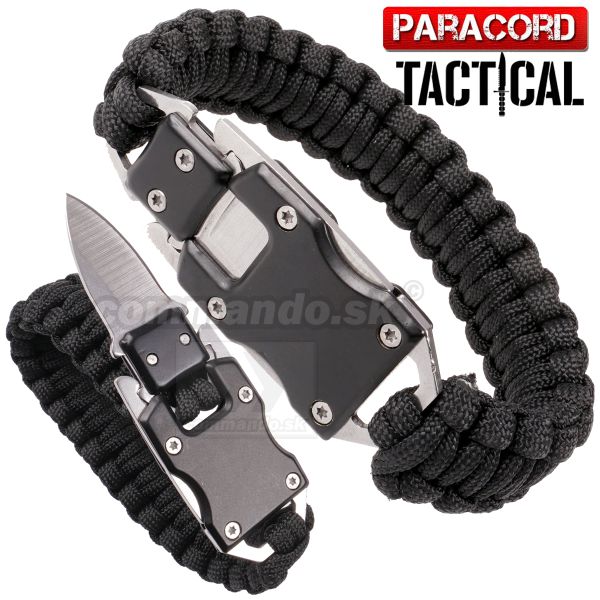 Survival Paracord Tactical multi náramok s nožom čierny