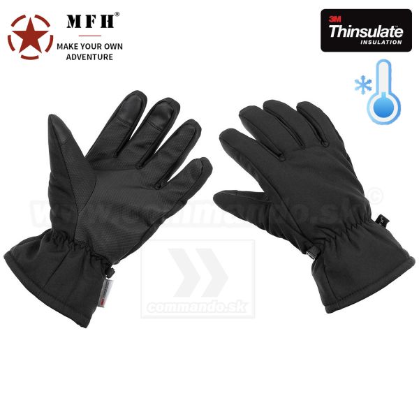 Zateplené rukavice Softshell 3M Thinsulate™ s flisovou podšívkou čierne MFH