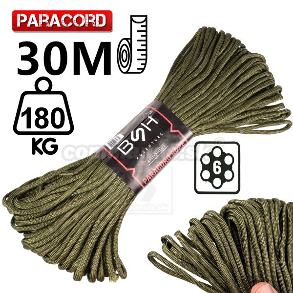 Lano zelené Paracord Rope 30m nosnosť 180kg BSH