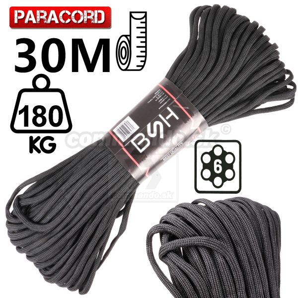 Lano čierne Paracord Rope 30m nosnosť 180kg BSH