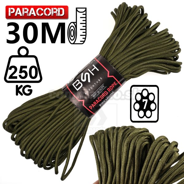 Lano zelené Paracord Rope 30m 250kg nosnosť BSH