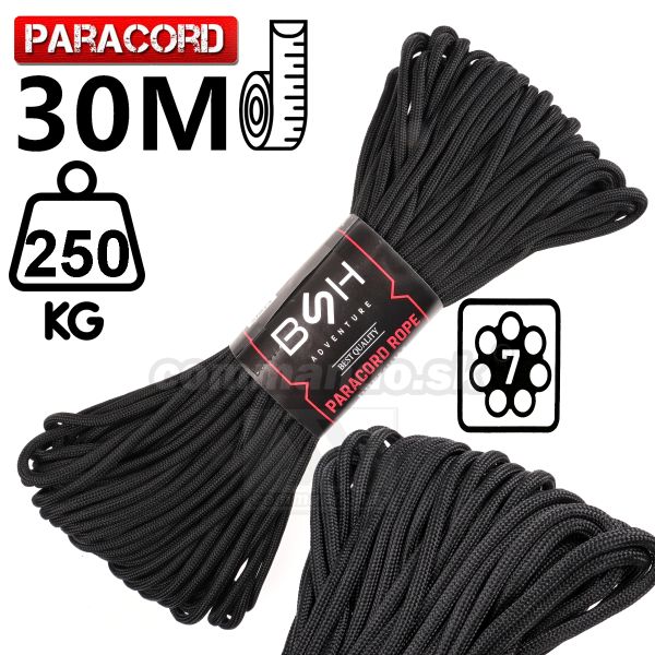 Lano čierne Paracord Rope 30m 250kg nosnosť  BSH